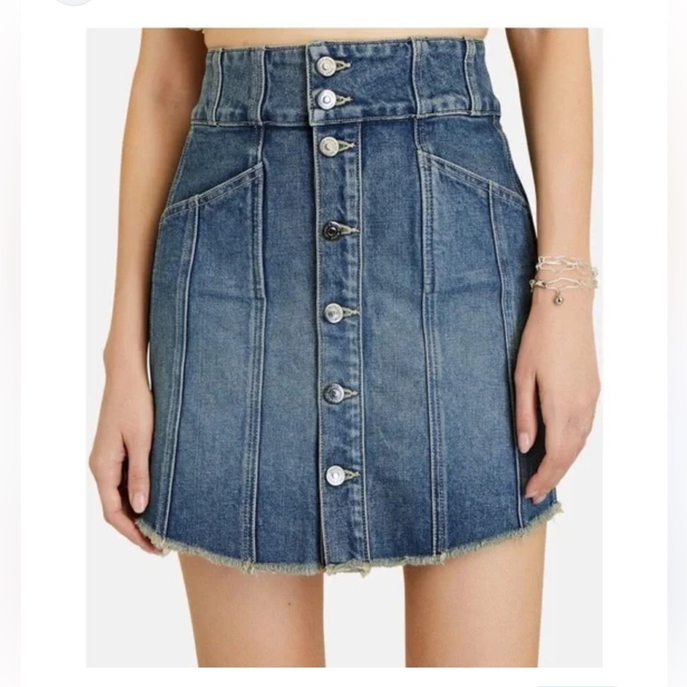 Veronica Beard Blue Denim Button-Front Mini Skirt